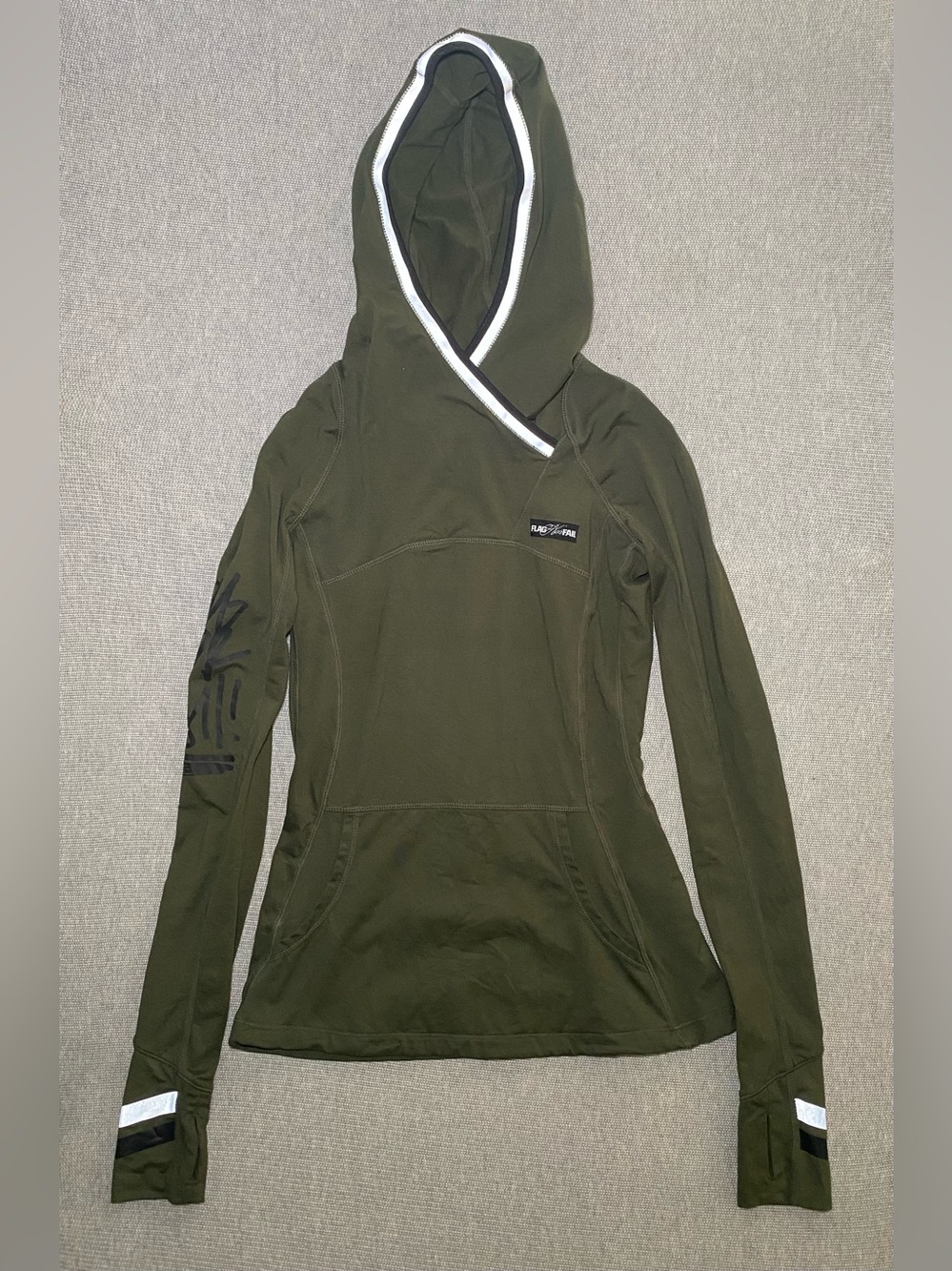 Flag Nor Fail Women's Olive Green Hooded Shirt - Reflective Trim Size Small